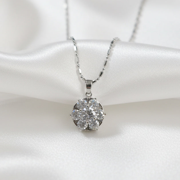 Sparkly Silver Flower Spinner Necklace