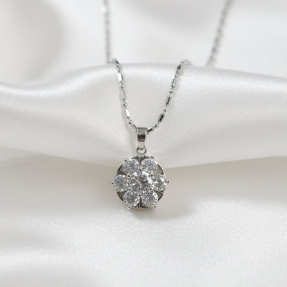 Sparkly Silver Flower Spinner Necklace