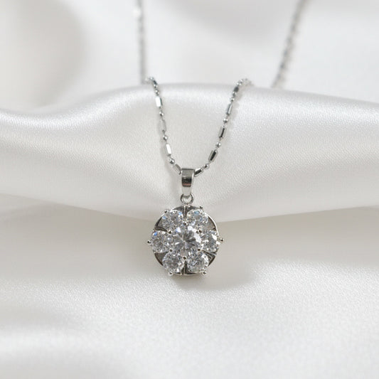 Sparkly Silver Flower Spinner Necklace