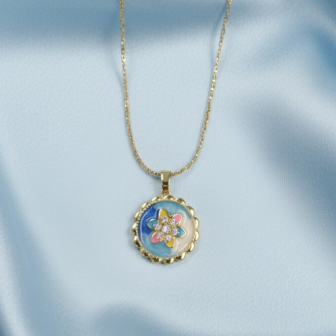 Blue Sky Enamel Flower Fidget Spinner Necklace