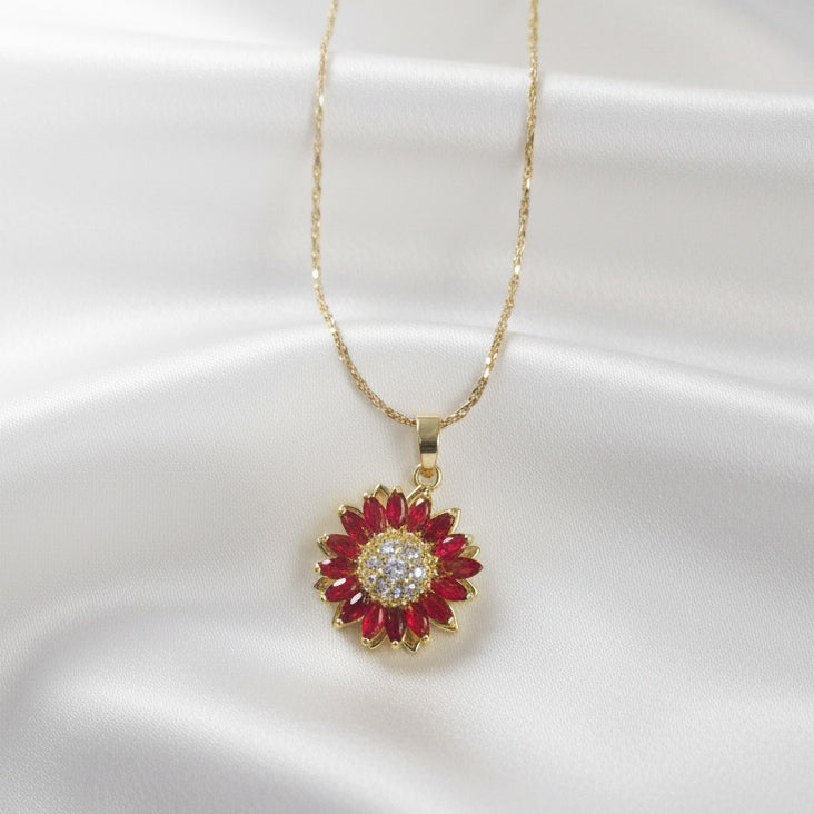 Red Flower Fidget Spinner Necklace