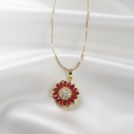 Red Flower Fidget Spinner Necklace