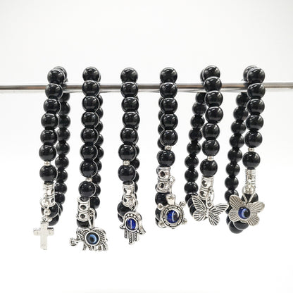 Black Beaded Charm Bracelet