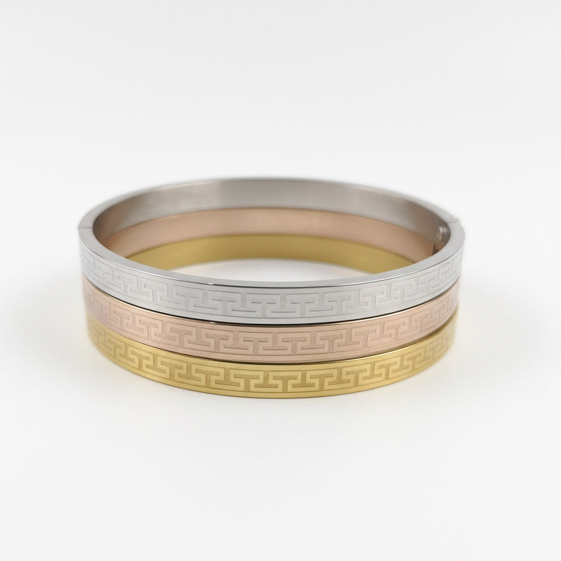 Greek Pattern Stainless Steel Bangle