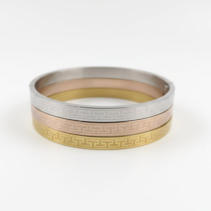Greek Pattern Stainless Steel Bangle