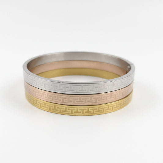 Greek Pattern Stainless Steel Bangle