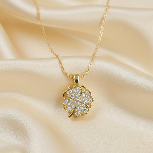 Dainty Shamrock Four Leaf Clover Fidget Spinner Necklace