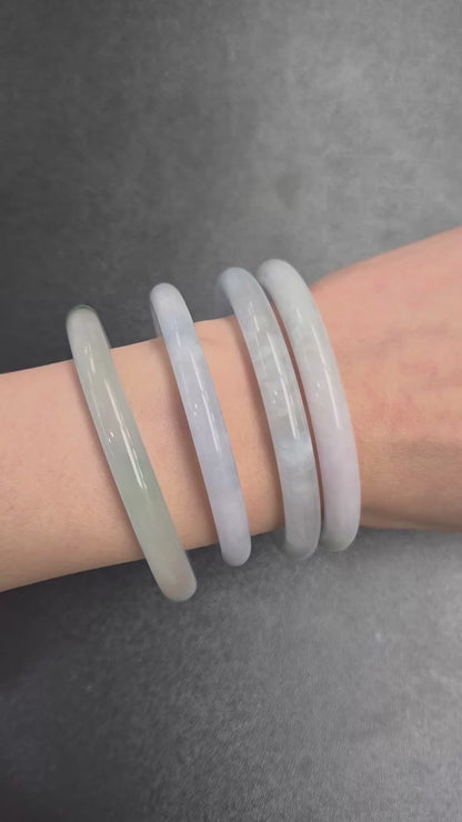Narrow White Grey Round Jade Bangles