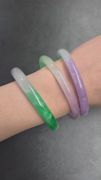 Narrow Tri Tone Round Jade Bangles